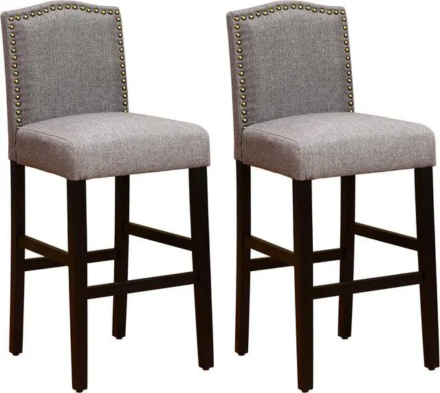 Main image of NOBPEINT Nail Head Studded Fabric Backed Barstools 29 inch Set of 2 NOB7023, Gray