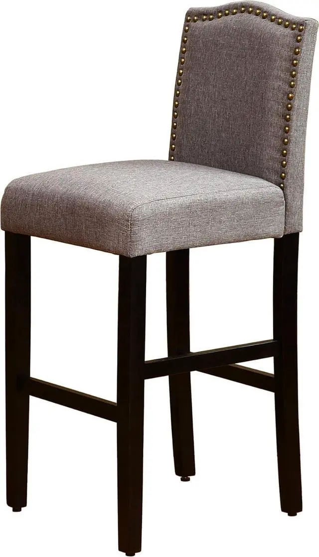 Alt view image 7 of 7 - NOBPEINT Nail Head Studded Fabric Backed Barstools 29 inch Set of 2 NOB7023, Gray