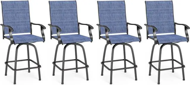 Main image of MFSTUDIO 4 PCS Outdoor Swivel Bar Height Stools, Patio Bar Height Chair Breathable Sling Fabric, All-Weather Resistant, Nave Blue