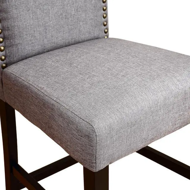 Alt view image 5 of 7 - NOBPEINT Nail Head Studded Fabric Backed Barstools 29 inch Set of 2 NOB7023, Gray