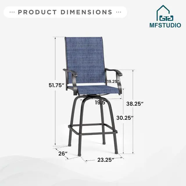 Alt view image 6 of 6 - MFSTUDIO 4 PCS Outdoor Swivel Bar Height Stools, Patio Bar Height Chair Breathable Sling Fabric, All-Weather Resistant, Nave Blue