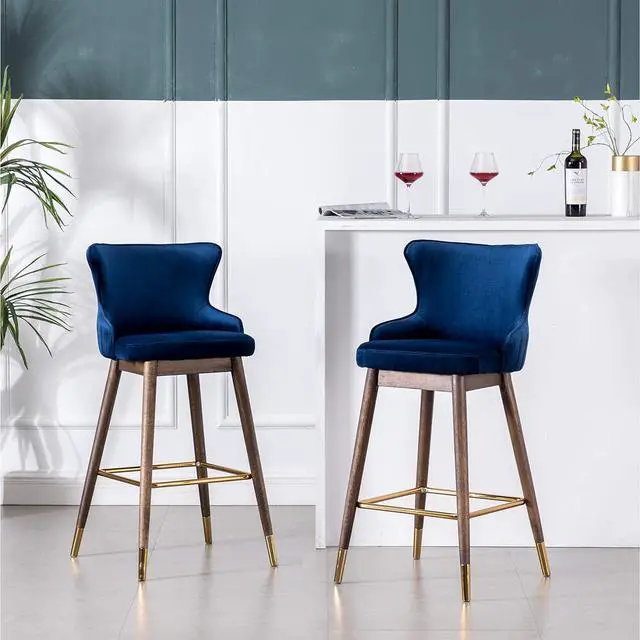 Main image of Roundhill Furniture Leland Fabric Upholstered Wingback Bar Stools, Set of 2, Blue