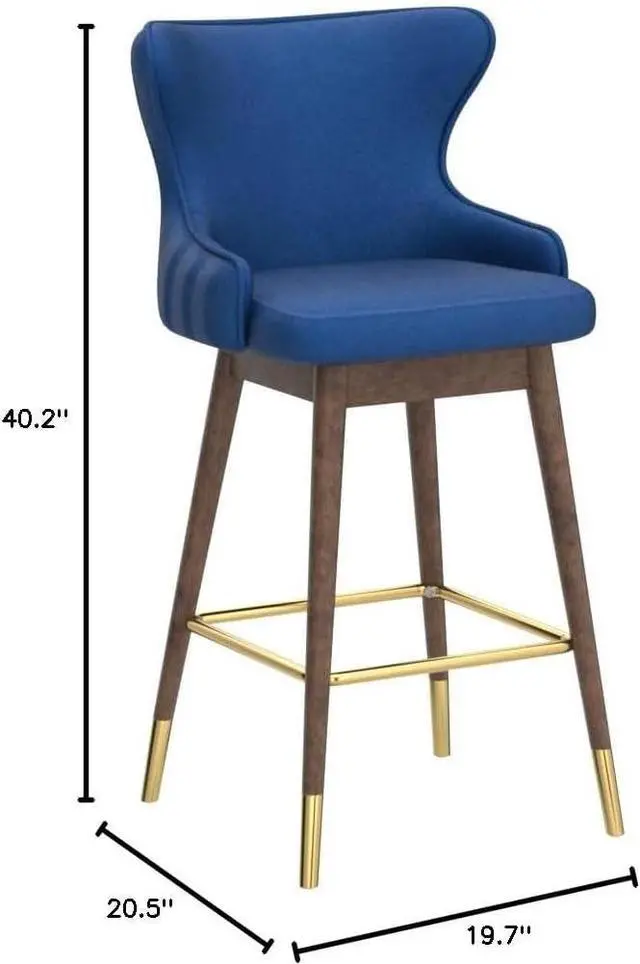 Alt view image 2 of 7 - Roundhill Furniture Leland Fabric Upholstered Wingback Bar Stools, Set of 2, Blue