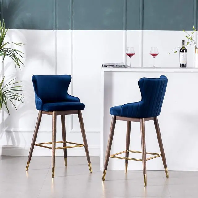 Alt view image 3 of 7 - Roundhill Furniture Leland Fabric Upholstered Wingback Bar Stools, Set of 2, Blue