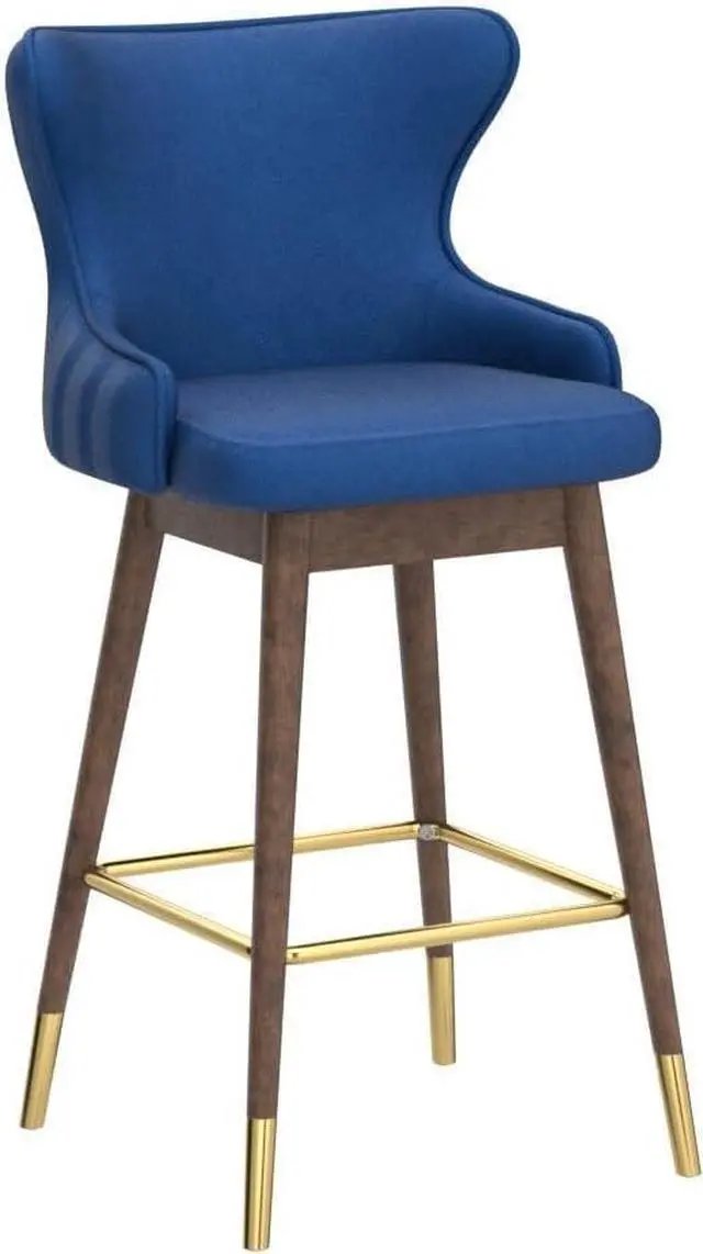 Alt view image 5 of 7 - Roundhill Furniture Leland Fabric Upholstered Wingback Bar Stools, Set of 2, Blue