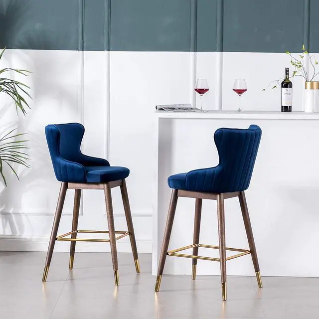 Alt view image 4 of 7 - Roundhill Furniture Leland Fabric Upholstered Wingback Bar Stools, Set of 2, Blue