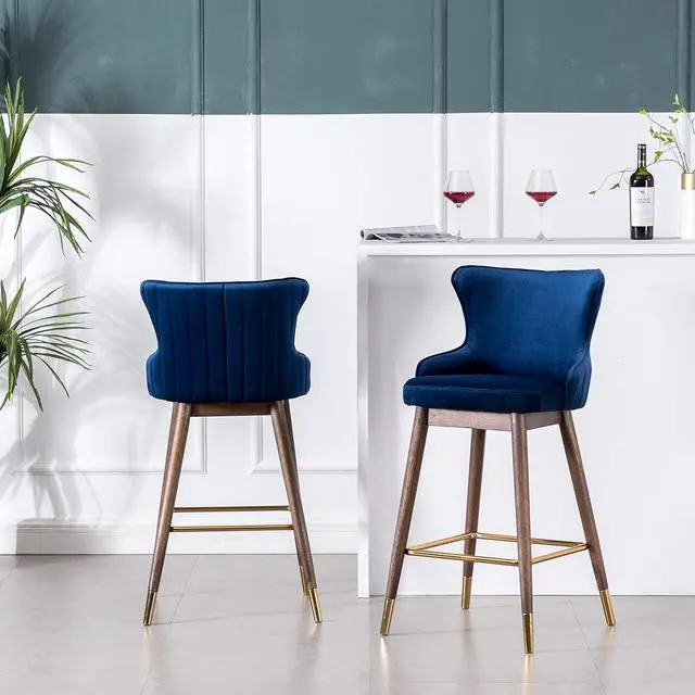 Alt view image 6 of 7 - Roundhill Furniture Leland Fabric Upholstered Wingback Bar Stools, Set of 2, Blue