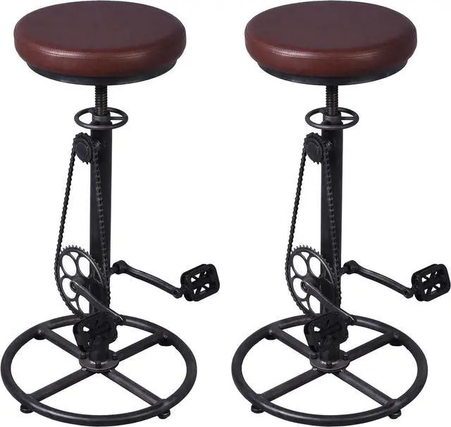 Main image of LOKKHAN Rustic Swivel Adjustable Bike Stool-29-37 Kitchen Counter Bar Height-Set of 2 Industrial Farmhouse Countertop Barstools-Metal and PU Leather