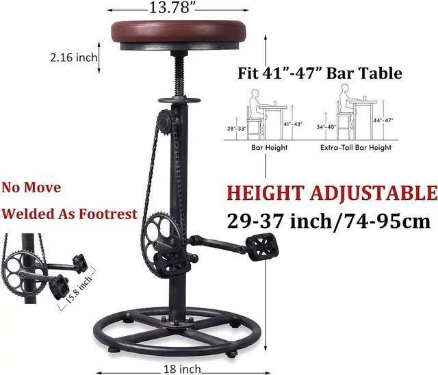 Alt view image 3 of 7 - LOKKHAN Rustic Swivel Adjustable Bike Stool-29-37 Kitchen Counter Bar Height-Set of 2 Industrial Farmhouse Countertop Barstools-Metal and PU Leather