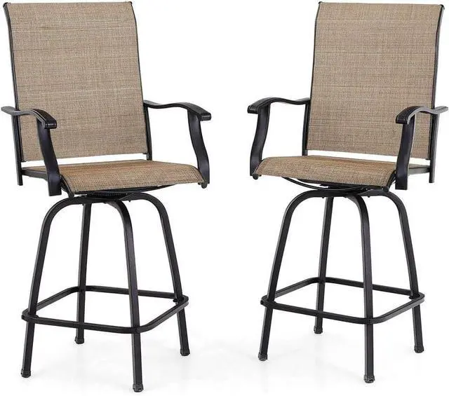 Main image of PHI VILLA Outdoor Swivel Bar Stools Set of 2, Bar Height Patio Chairs 30" Seat Height with All-Weather Brown Textilene Fabric, Tall Patio Chairs Furniture for Outside, Deck, Yard and Garden