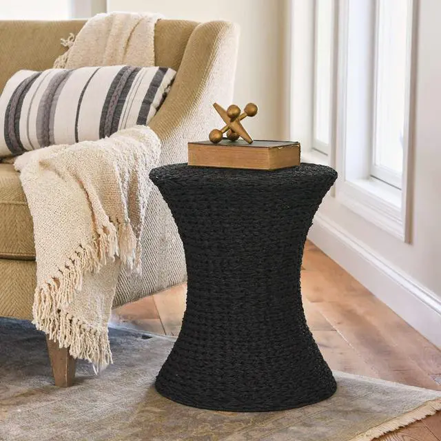 Alt view image 2 of 5 - Household Essentials Handwoven Paper Rope Stool with Hourglass Shape, Black