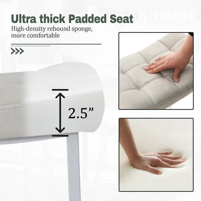 Alt view image 4 of 7 - White & Beige Counter Height Bar Stools Set of 2 for Kitchen Counter Modern Backless Barstools with Upholstered Faux Leather Seat and Metal Frame Industrial 24 inch Bar Chairs