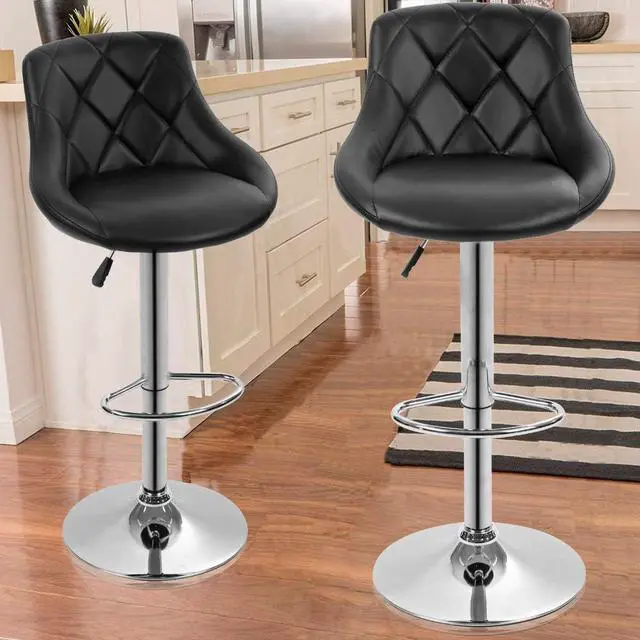 Main image of Dkeli Counter Height Bar Stools Set of 2 Leather Adjustable Bar Chairs for Kitchen Living Room Pub Swivel Bar Stool Armrest(Black)