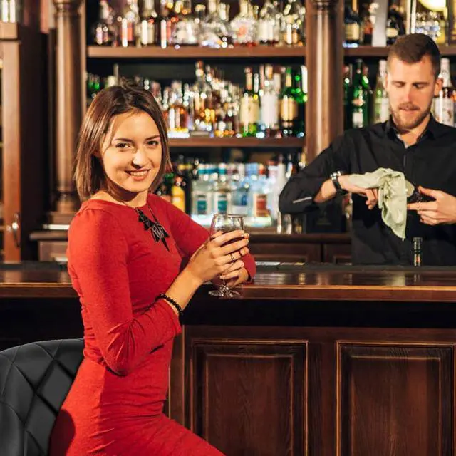 Alt view image 7 of 7 - Dkeli Counter Height Bar Stools Set of 2 Leather Adjustable Bar Chairs for Kitchen Living Room Pub Swivel Bar Stool Armrest(Black)