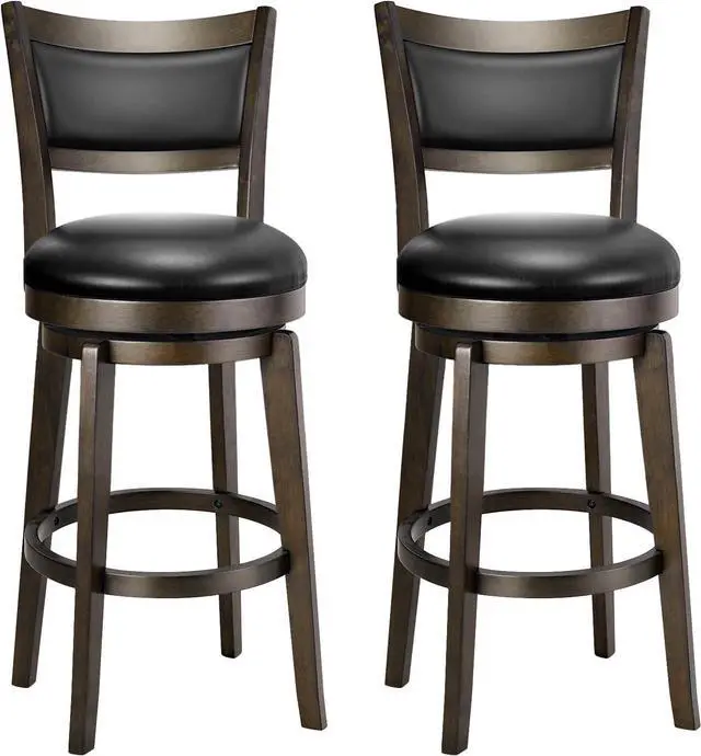 Main image of PrimeZone Swivel Bar Stools Set of 2, 26 Inch Counter Height Barstools, Black Faux Leather Bar Stool with High Backrest & Solid Wood Legs & Wrap-around Footrest, Counter Stools for Kitchen Island, Pub