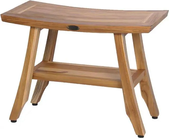 Main image of EcoDecors 24 Inch Satori Natural Teak Waterproof Teak Wood Shower Bench Stool Seat Chair for Inside Shower Provides Safety, Storage, and Organization for Bathroom Accessories