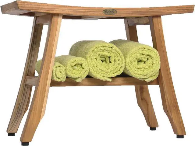 Alt view image 4 of 7 - EcoDecors 24 Inch Satori Natural Teak Waterproof Teak Wood Shower Bench Stool Seat Chair for Inside Shower Provides Safety, Storage, and Organization for Bathroom Accessories