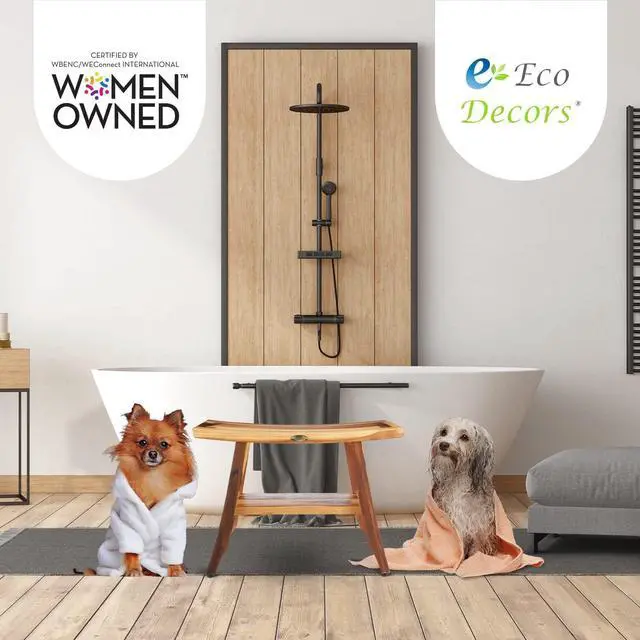 Alt view image 2 of 7 - EcoDecors 24 Inch Satori Natural Teak Waterproof Teak Wood Shower Bench Stool Seat Chair for Inside Shower Provides Safety, Storage, and Organization for Bathroom Accessories