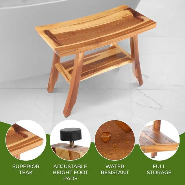 Alt view image 6 of 7 - EcoDecors 24 Inch Satori Natural Teak Waterproof Teak Wood Shower Bench Stool Seat Chair for Inside Shower Provides Safety, Storage, and Organization for Bathroom Accessories