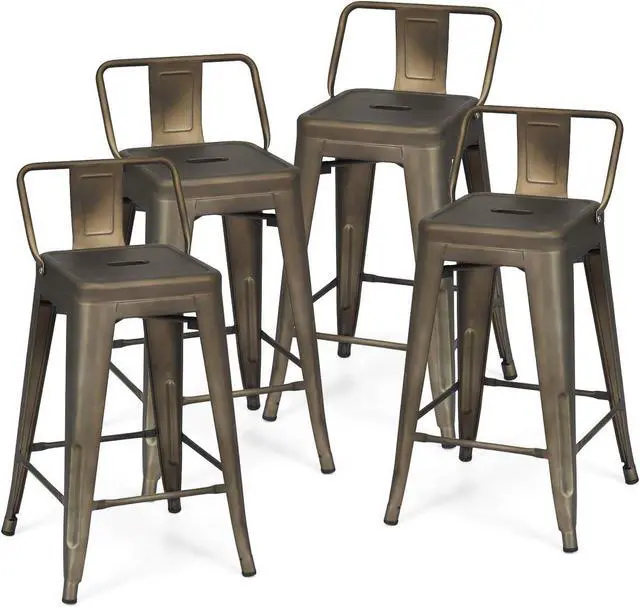 Main image of GOFLAME 24" Metal Bar Stools Set of 4, Industrial Cafe Side Chairs with Removable Back and Rubber Feet, Stackable Counter Stool for Bistro, Cafe, Kitchen, Living Room, Gun