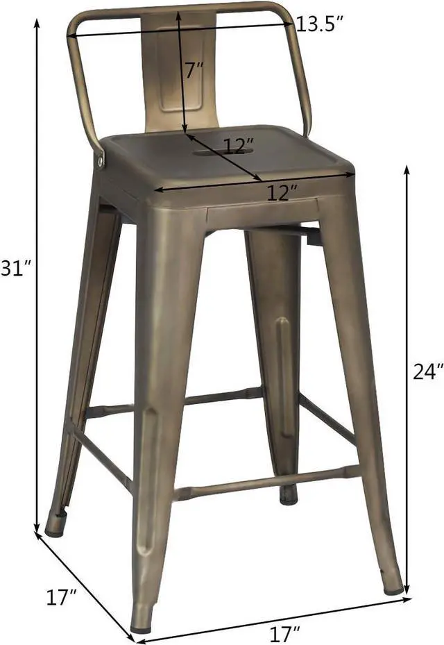 Alt view image 3 of 7 - GOFLAME 24" Metal Bar Stools Set of 4, Industrial Cafe Side Chairs with Removable Back and Rubber Feet, Stackable Counter Stool for Bistro, Cafe, Kitchen, Living Room, Gun