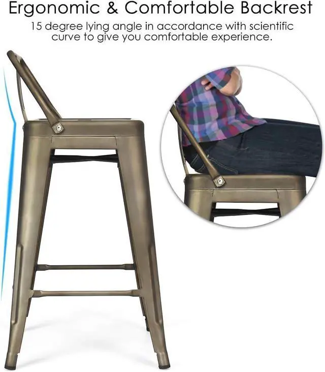 Alt view image 7 of 7 - GOFLAME 24" Metal Bar Stools Set of 4, Industrial Cafe Side Chairs with Removable Back and Rubber Feet, Stackable Counter Stool for Bistro, Cafe, Kitchen, Living Room, Gun