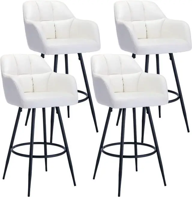 Main image of CIMOTA Modern Bar Stools Set of 4 Upholstered Bar Height Tall Stools for Kitchen Island, Leather Counter Height Barstools Island Chairs with Back and Metal Footrest for Home Bar/Pub, 30 Inch Beige