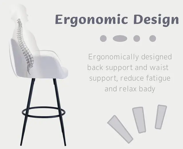 Alt view image 4 of 7 - CIMOTA Modern Bar Stools Set of 4 Upholstered Bar Height Tall Stools for Kitchen Island, Leather Counter Height Barstools Island Chairs with Back and Metal Footrest for Home Bar/Pub, 30 Inch Beige