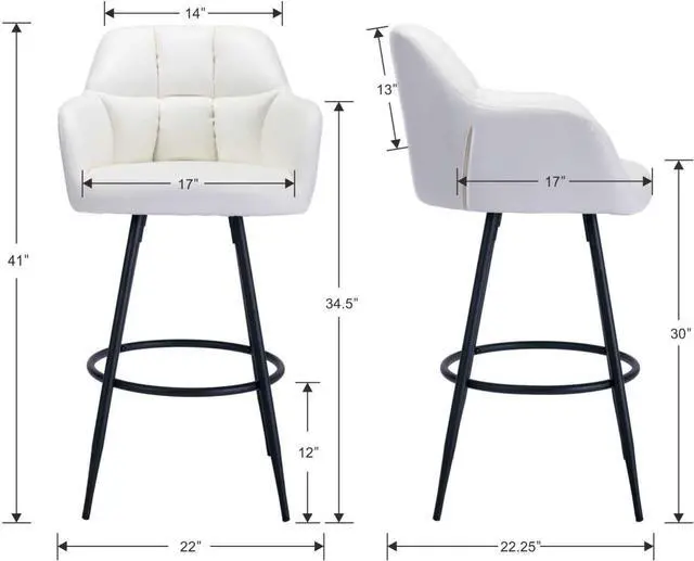 Alt view image 7 of 7 - CIMOTA Modern Bar Stools Set of 4 Upholstered Bar Height Tall Stools for Kitchen Island, Leather Counter Height Barstools Island Chairs with Back and Metal Footrest for Home Bar/Pub, 30 Inch Beige