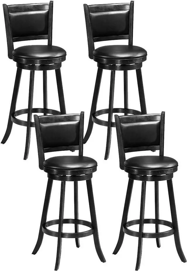 Main image of ERGOMASTER Bar Stools Set of 4, 29 Bar Height Stools for Kitchen Island, Rubber Wood, Swivel Barstools with Backs for Pub, Restaurant, Black
