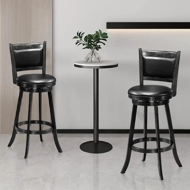 Alt view image 2 of 7 - ERGOMASTER Bar Stools Set of 4, 29 Bar Height Stools for Kitchen Island, Rubber Wood, Swivel Barstools with Backs for Pub, Restaurant, Black