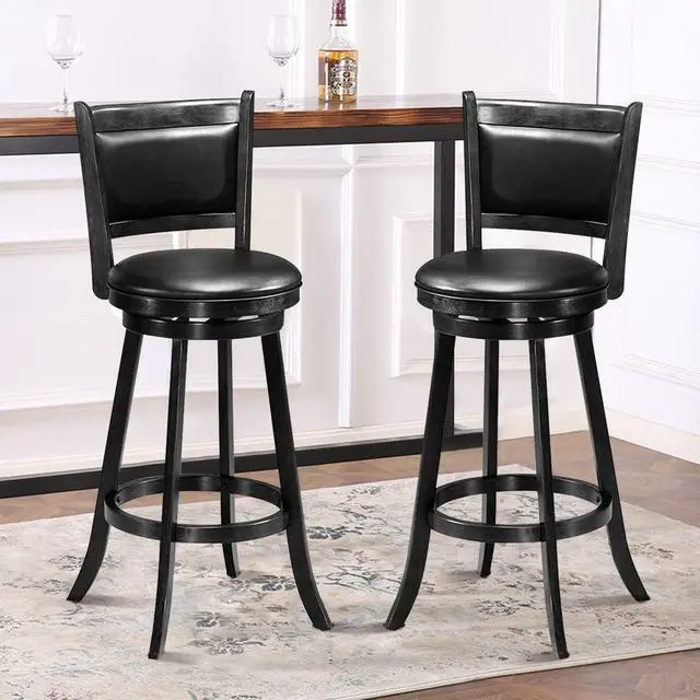 Alt view image 6 of 7 - ERGOMASTER Bar Stools Set of 4, 29 Bar Height Stools for Kitchen Island, Rubber Wood, Swivel Barstools with Backs for Pub, Restaurant, Black