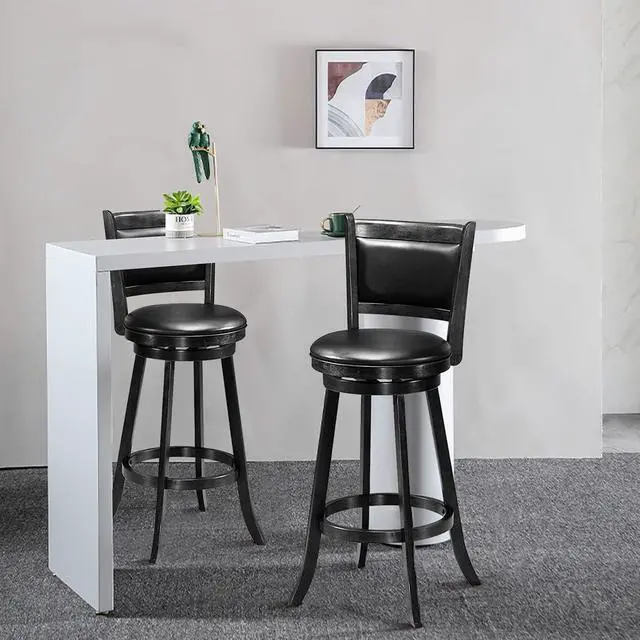 Alt view image 7 of 7 - ERGOMASTER Bar Stools Set of 4, 29 Bar Height Stools for Kitchen Island, Rubber Wood, Swivel Barstools with Backs for Pub, Restaurant, Black