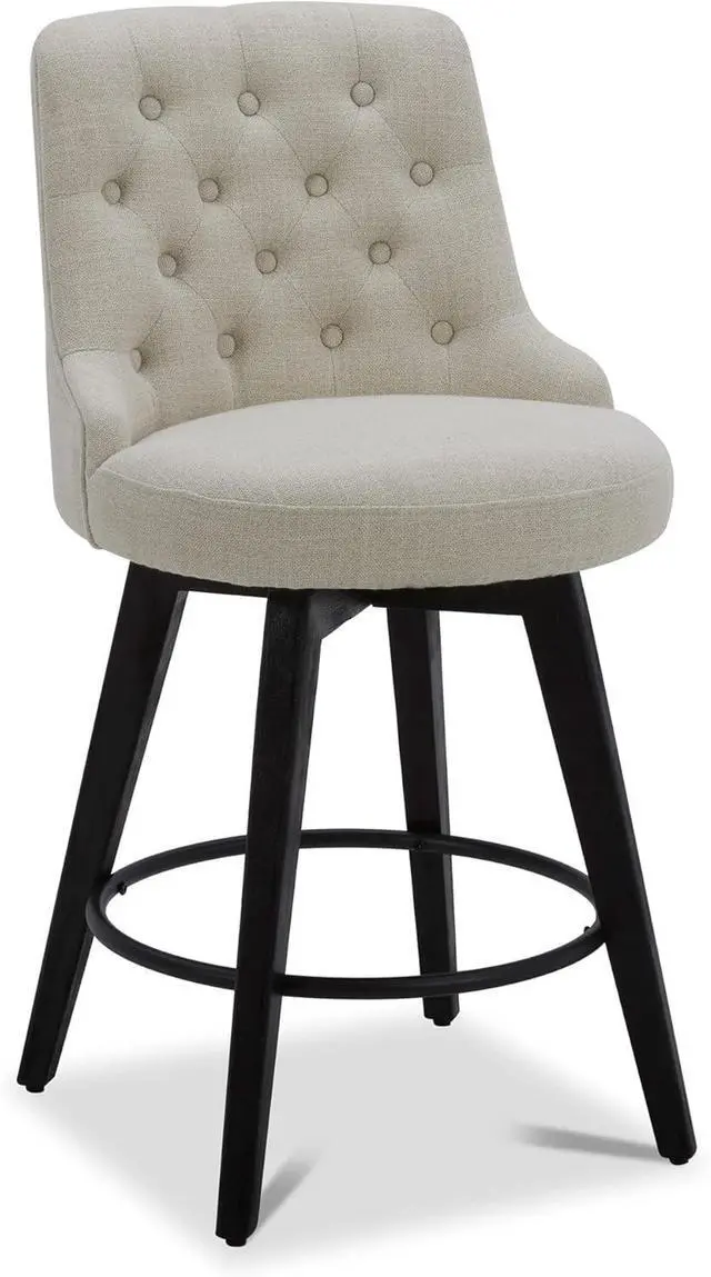 Main image of Watson & Whitely Counter Height Bar Stools, Performance Fabric Upholstered Modern Swivel Barstool with Back, Solid Wood Legs, 26" H Seat, Linen