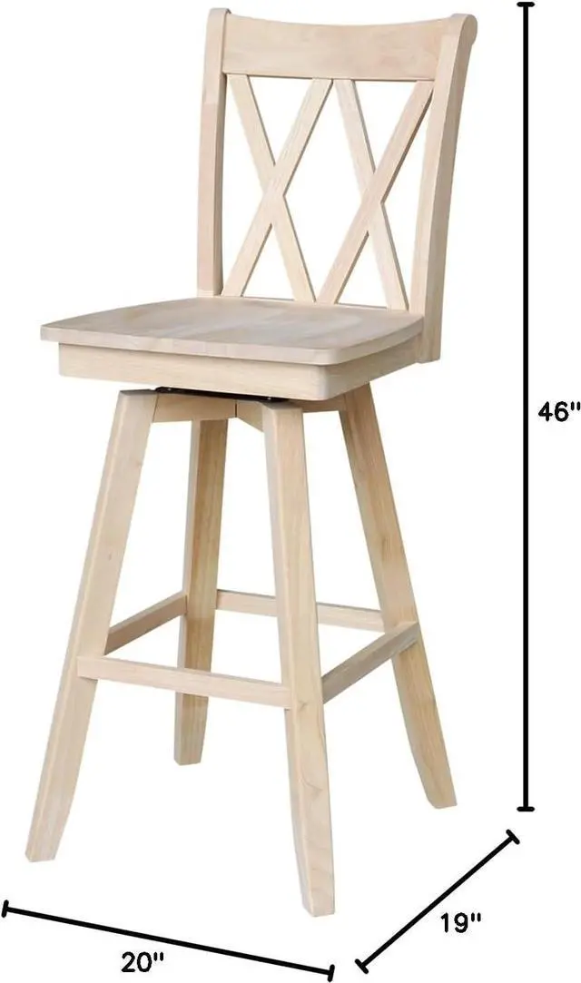 Alt view image 2 of 7 - International Concepts Double X Back Barheight Swivel Seat Bar Height Stool, 30, Unfinished