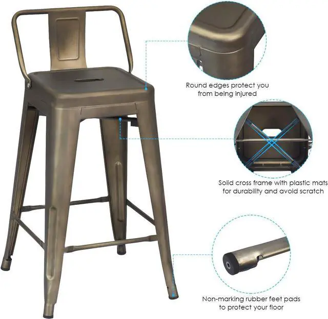 Alt view image 5 of 7 - GOFLAME 24" Metal Bar Stools Set of 4, Industrial Cafe Side Chairs with Removable Back and Rubber Feet, Stackable Counter Stool for Bistro, Cafe, Kitchen, Living Room, Gun
