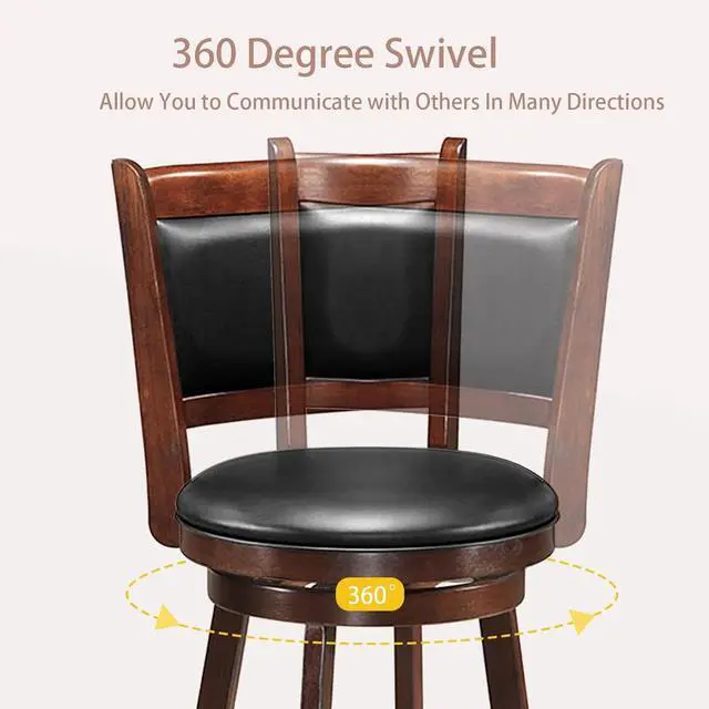 Alt view image 3 of 6 - ERGOMASTER 29 Swivel Bar Stools with Back, Rubber Wood, Brown, Set of 2