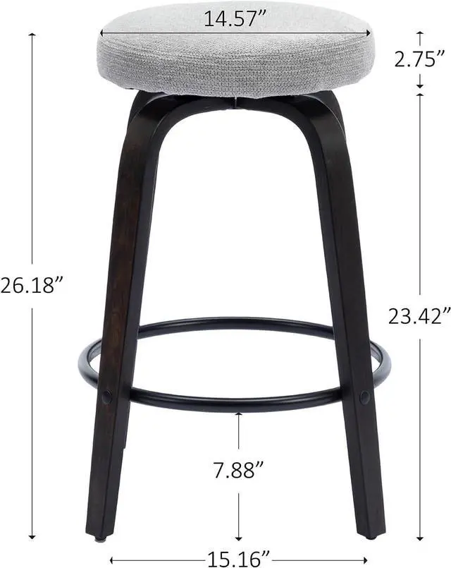 Alt view image 2 of 7 - Swivel Bar Stools Set of 2 for Island Kitchen, Modern 26" Backless Counter Height Bar Stools, 360 Swivel Seat Grey