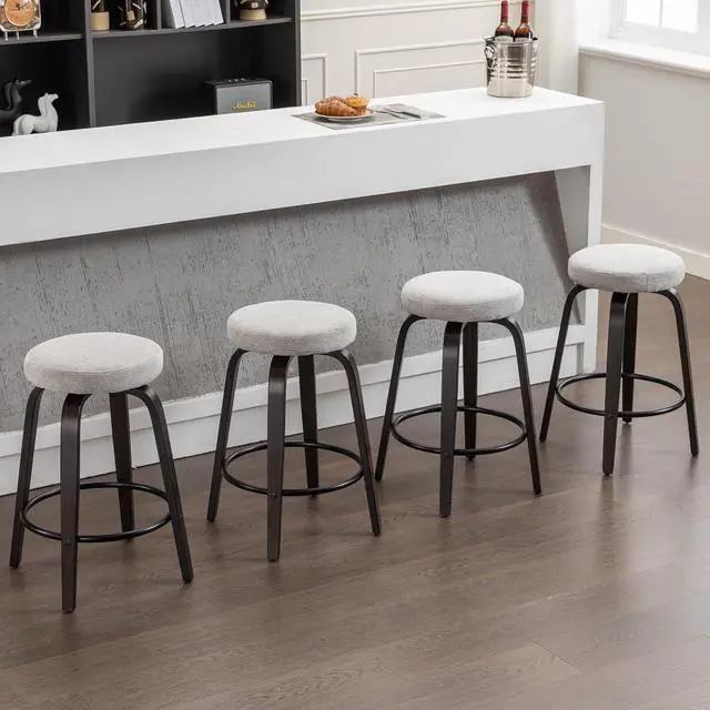 Alt view image 3 of 7 - Swivel Bar Stools Set of 2 for Island Kitchen, Modern 26" Backless Counter Height Bar Stools, 360 Swivel Seat Grey