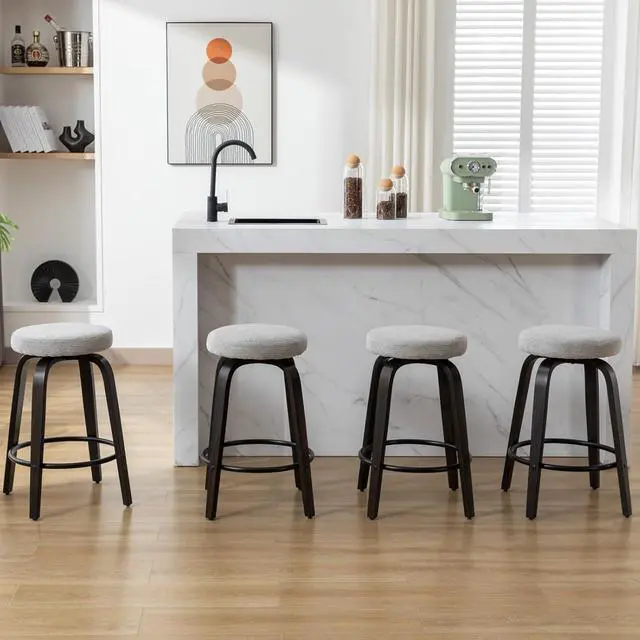 Alt view image 6 of 7 - Swivel Bar Stools Set of 2 for Island Kitchen, Modern 26" Backless Counter Height Bar Stools, 360 Swivel Seat Grey