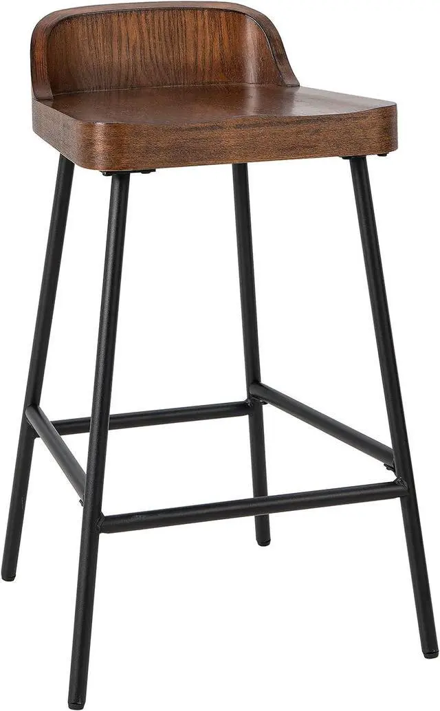 Main image of COSTWAY Bar Stool, 24.5-Inch Height Industrial Pub Stool with Backrest and Footrest, Metal Legs, Low-Back Breakfast Counter Height Chair for Living Room Kitchen Bar, Rustic Brown & Black