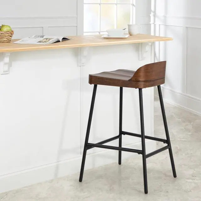 Alt view image 4 of 7 - COSTWAY Bar Stool, 24.5-Inch Height Industrial Pub Stool with Backrest and Footrest, Metal Legs, Low-Back Breakfast Counter Height Chair for Living Room Kitchen Bar, Rustic Brown & Black
