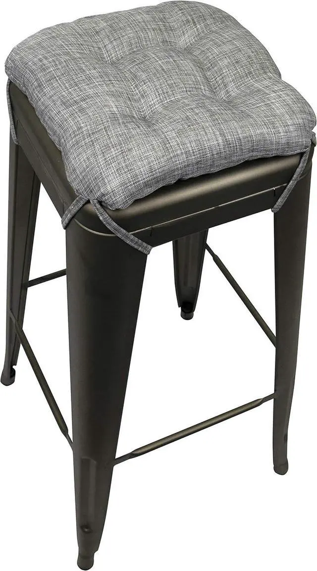 Alt view image 6 of 6 - Barnett Home Decor Hayden Grey Square Bar Stool Cushion with Ties - for 12" Metal Industrial Barstools - 12" Tolix-Style Counter-Height Chairs - Latex Foam Fill, Machine Washable