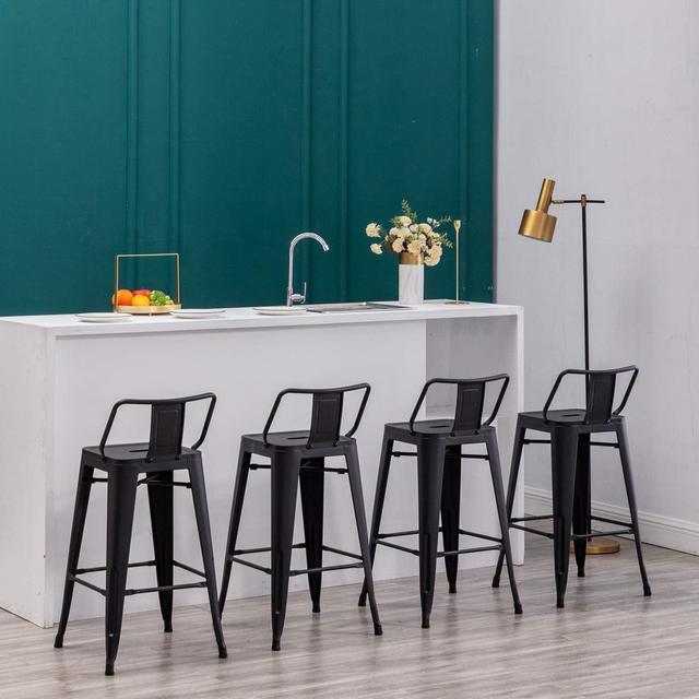 Alt view image 2 of 7 - Yongqiang 24 inch Metal Bar Stools Set of 4 Indoor Outdoor Bar Stools with Back Kitchen Dining Counter Stools Bar Chairs Matte Black