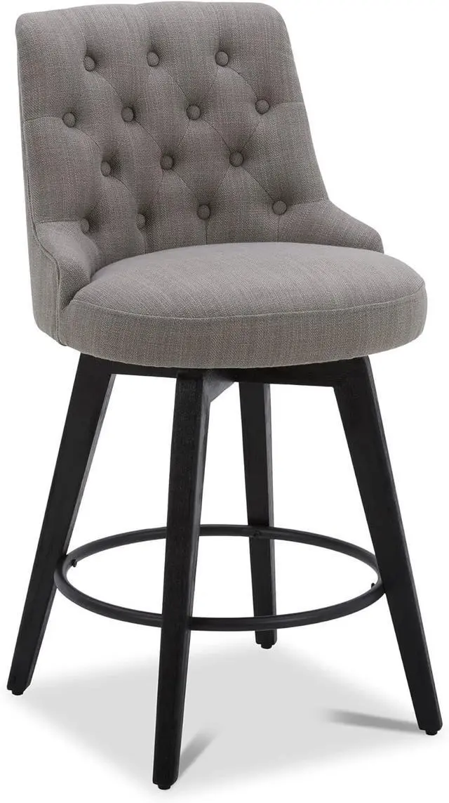 Main image of Watson & Whitely Counter Height Bar Stools, Performance Fabric Upholstered Modern Swivel Barstool with Back, Solid Wood Legs, 26" H Seat, Flint Grey