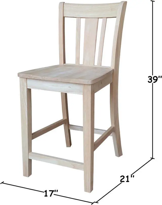 Alt view image 2 of 7 - IC International Concepts, San Remo Counter Stool 225lbs wt Capacity, Solid Real Wood, Sturdy Parawood, 24" Seat Height, DIY, Paint/Stain Ready, Unfinished