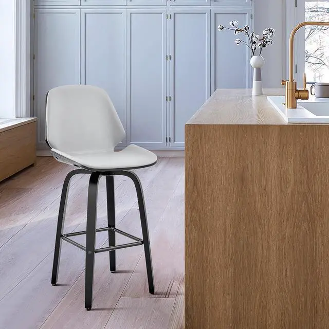 Alt view image 2 of 7 - Armen Living Arabela Mid Century Modern Swivel Bar Stool for Kitchen Island Counter in Gray Faux Leather and Black Wood, 26" Seat Height