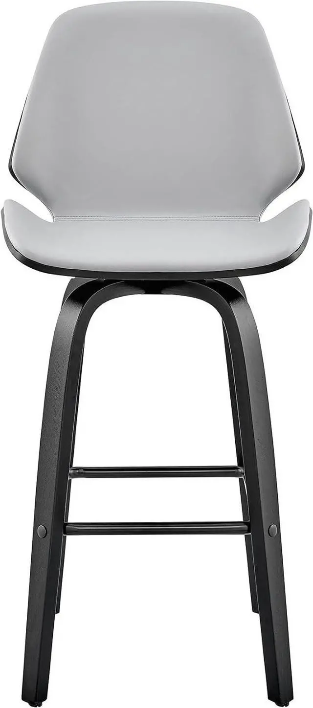 Alt view image 4 of 7 - Armen Living Arabela Mid Century Modern Swivel Bar Stool for Kitchen Island Counter in Gray Faux Leather and Black Wood, 26" Seat Height