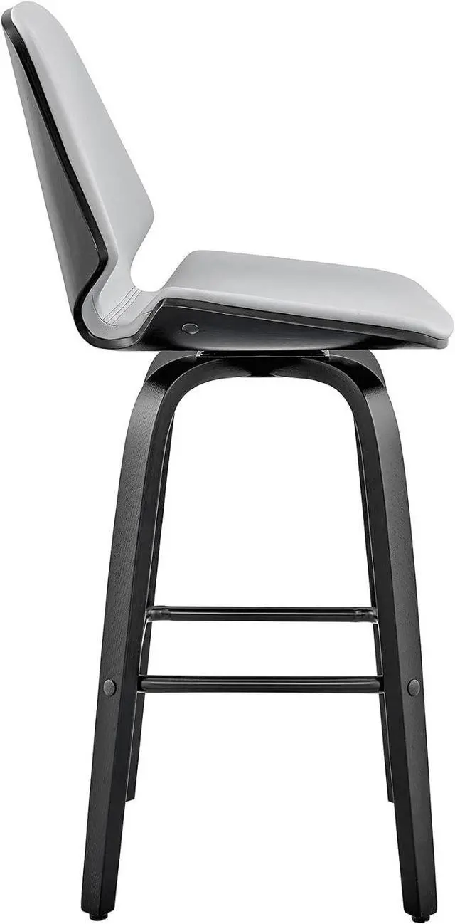Alt view image 5 of 7 - Armen Living Arabela Mid Century Modern Swivel Bar Stool for Kitchen Island Counter in Gray Faux Leather and Black Wood, 26" Seat Height