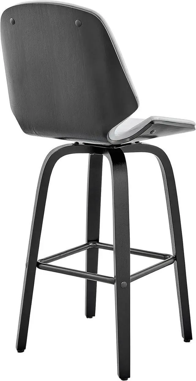 Alt view image 6 of 7 - Armen Living Arabela Mid Century Modern Swivel Bar Stool for Kitchen Island Counter in Gray Faux Leather and Black Wood, 26" Seat Height